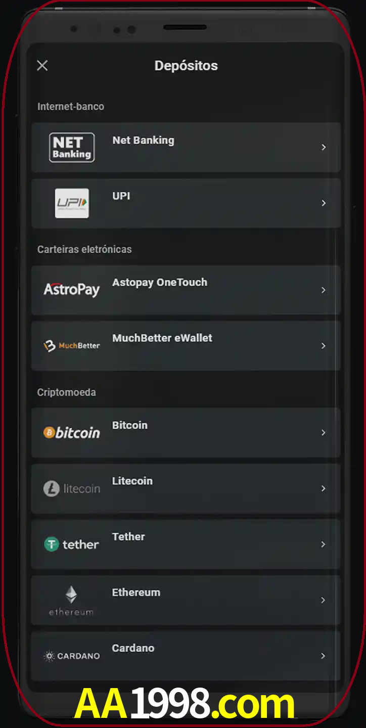 Você pode usar métodos alternativos de depósito.